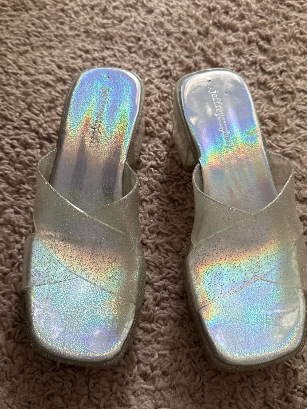 Jeffrey Campbell Iridescent Holographic Slide Sandals
